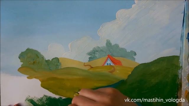 Быстрое рисование гуашью Рисуем Сказочный пейзаж Домик в поле гуашью смотреть онлайн