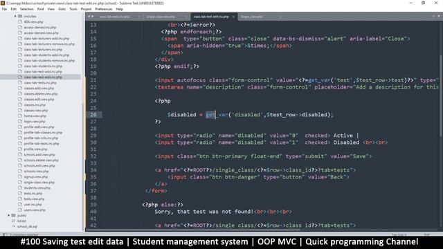 #100 Saving test edit data | Student management system in PHP | OOP MVC | Quick programming tutoria смотреть онлайн