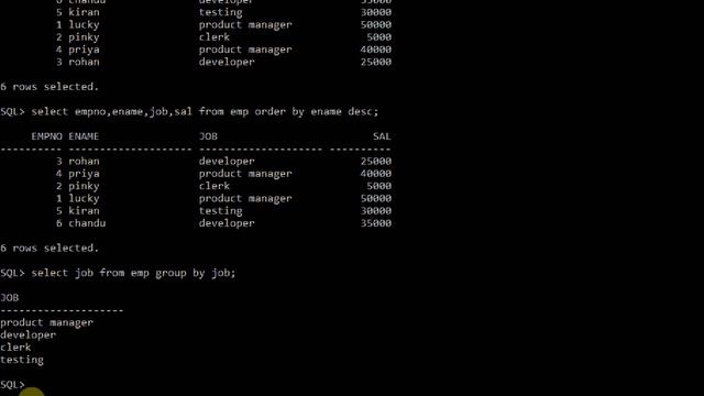 SQL Commands | order by, group by, having clause | oracle database 11g version 2 | by bhanu priya смотреть онлайн