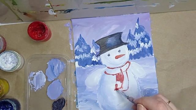 СНЕГОВИК | РИСУЕМ КРАСКАМИ смотреть онлайн