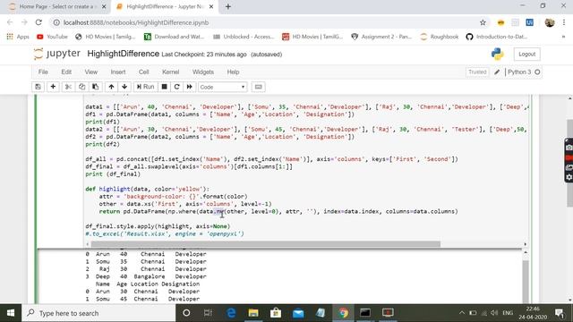 Python Pandas tutorial | Highlight differences between two dataframes | An IT Professional смотреть онлайн