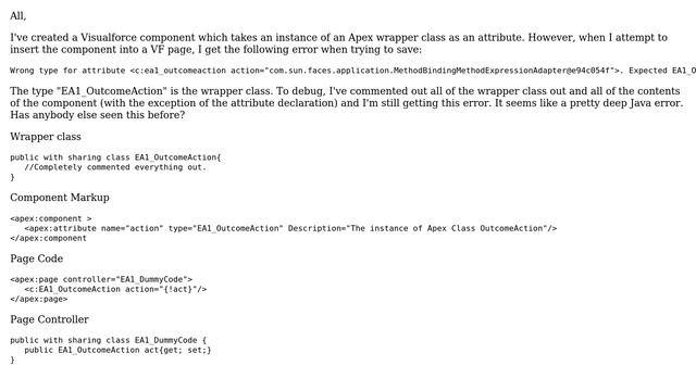 Salesforce: Unexpected Java Error in Visualforce component with Apex Class as attribute смотреть онлайн