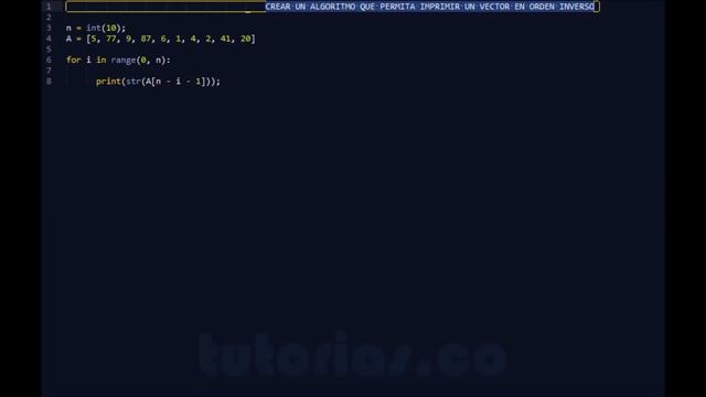 arrays -- python(imprimir vector orden inverso) смотреть онлайн