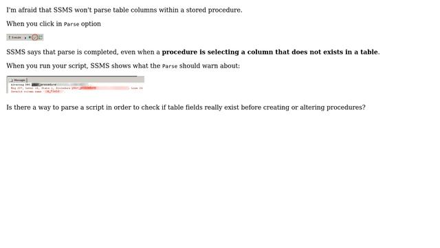SQL Server Management Studio: how to parse stored procedure code and check if table columns exist? смотреть онлайн