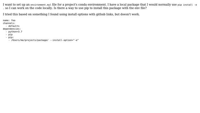 How to install local library with pip to a conda environment using environtment.yml file? смотреть онлайн