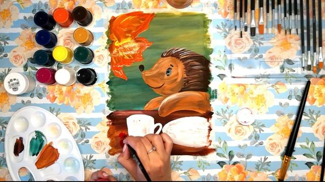 Осенняя картинка. Рисуем ёжика гуашью поэтапно. Правополушарное рисование для детей смотреть онлайн