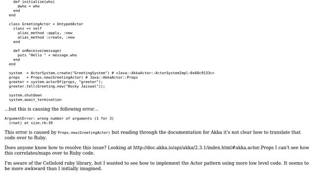 Example of using Akka 2.3.8 in JRuby - specifically using Java::AkkaActor::Props смотреть онлайн