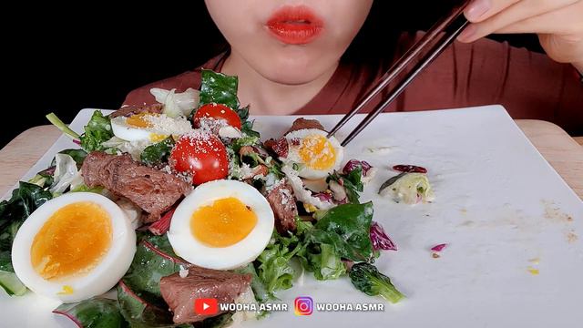 ASMR STEAK SALAD, EGG, CITRON SAUCE, WRENCH DRESSING, 소고기 샐러드, 감동란, 유자소스(EATING SOUNDS) MUKBANG смотреть онлайн