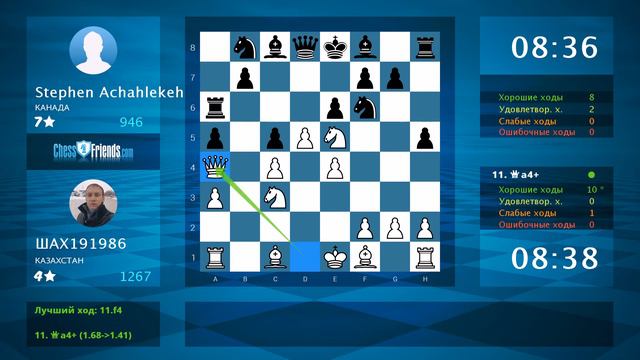 Chess Game Analysis: ШАХ191986 - Stephen Achahlekeh : 1-0 (By ChessFriends.com) смотреть онлайн