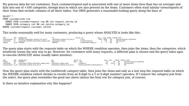Why does the query plan start with a not-filtered-for table when the filtered-for table's... смотреть онлайн