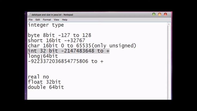 data type and their size in java смотреть онлайн