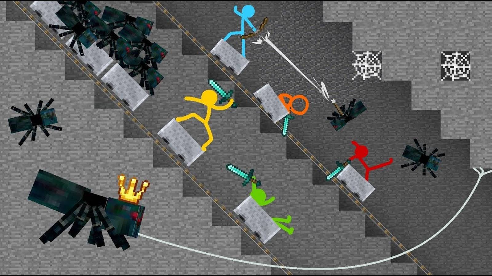 Приключение цветных человечков мире Minecraft! Опасное приключение в пещере пауков! смотреть онлайн