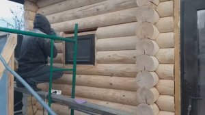 Наружная отделка сруба Шлифовка Покраска Оцилиндрованное бревно Андреевские срубы