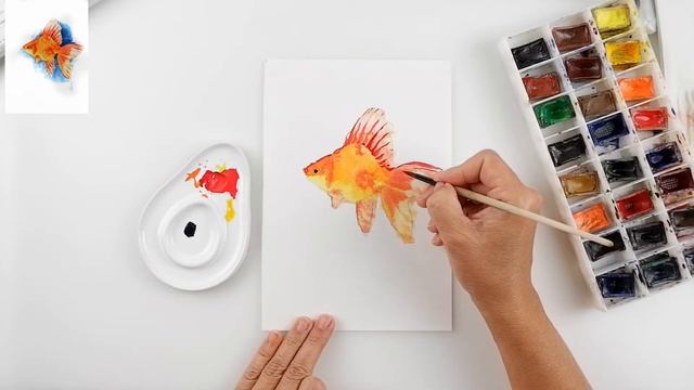 Как нарисовать золотую рыбку акварелью? смотреть онлайн