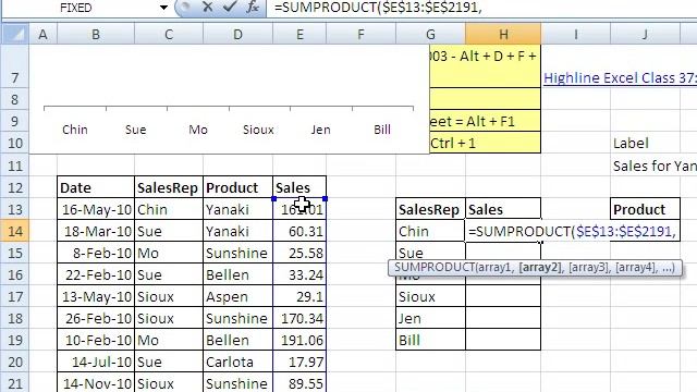 Excel Dynamic Chart #8: SUMPRODUCT function (Excel 2003 substitute for SUMIFS) смотреть онлайн