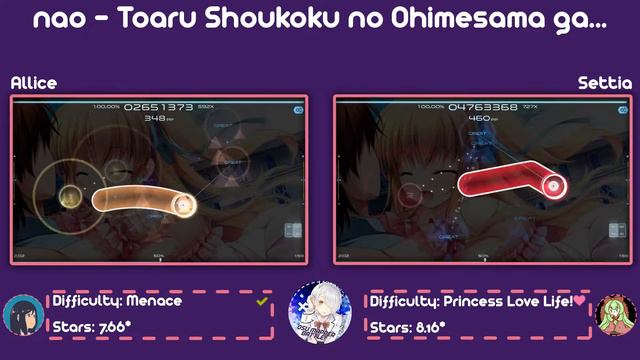 osu! | nao - Toaru Shoukoku no Ohimesama ga... | Allice vs Settia смотреть онлайн