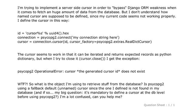 Django : psycopg2 OperationalError: cursor does not exist смотреть онлайн