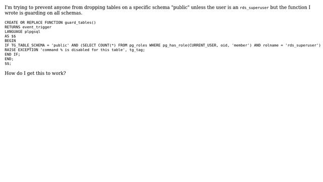 Databases: Blocking drop table for specific schema using trigger смотреть онлайн