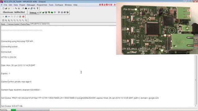 PIC32 Ethernet Starter Kit DM320004 - Generic TCP Client demo смотреть онлайн