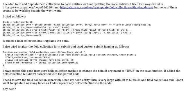 Drupal: How to add / update a field collection without updating parent node/entity? смотреть онлайн