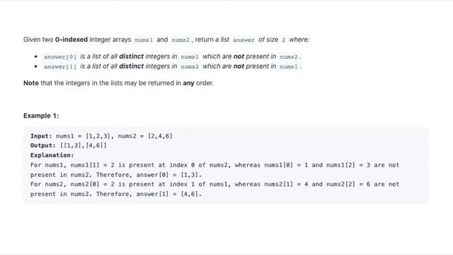 Find the Difference of Two Arrays - LeetCode 2215 - Java Solution смотреть онлайн