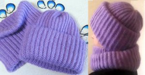 Шапка с двойным отворотом и снуд из мохера