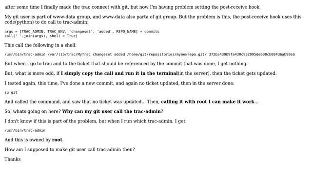DevOps & SysAdmins: Trac + git + post-receive hooks -＞ Git user cant call trac-admin correctly смотреть онлайн