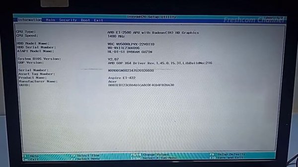 Acer Aspire E1, Default Boot Device Missing or Boot Failed, Insert Recovery Media and Hit any Key