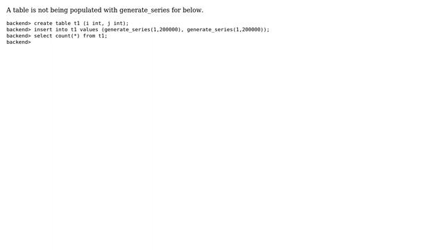 Databases: generate_series not working in single user mode смотреть онлайн