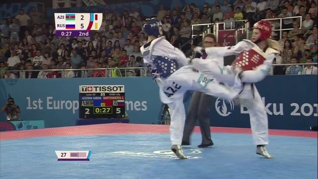 Taekwondo WTF. Baku 2015 European Games. Gold final. W-67. Azizova-Baryshnikova. смотреть онлайн