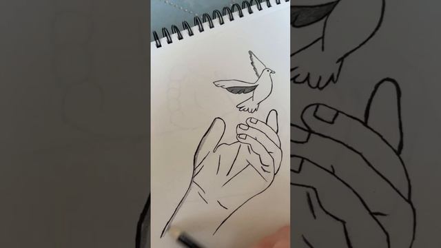 Dove Peace Flying Open Hands Sketch drawing смотреть онлайн