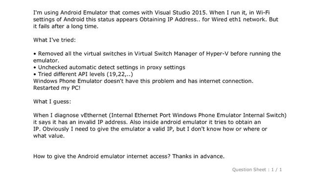 Android : No internet connection for Visual Studio Android Emulator смотреть онлайн