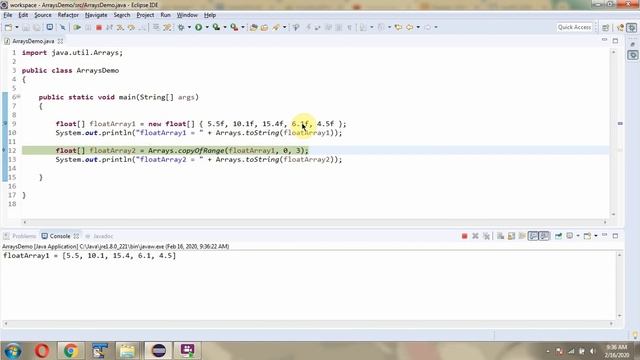 How to use copyOfRange(float[] original, int from, int to) method of Java.util.Arrays Class? смотреть онлайн