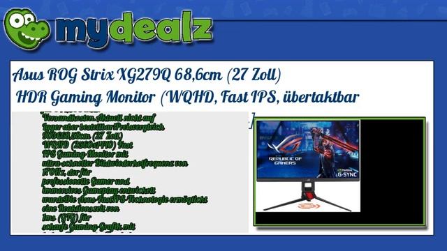 29% SPAREN - Asus ROG Strix XG279Q 68,6cm (27 Zoll) HDR Gaming Monitor (WQHD, Fast IPS, �bertaktbar смотреть онлайн