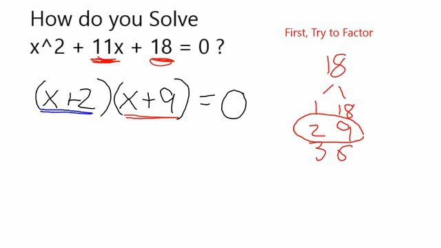 Solve x^2 + 11x + 18 = 0 смотреть онлайн