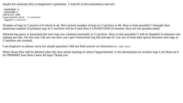 DB2 - Archive mode - large number of logs in logarchmeth1 folder смотреть онлайн
