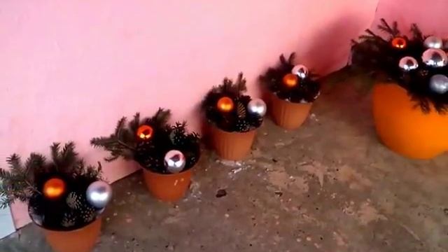 Как украсить террасу на Новый год и Рождество!Композиция в вазоне