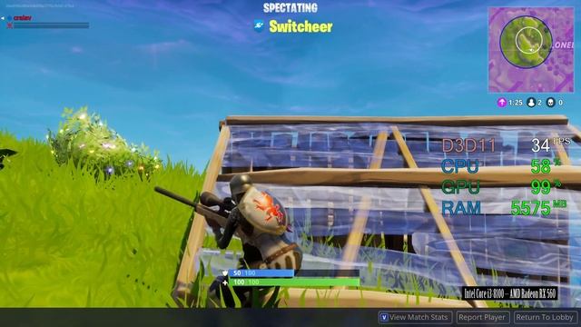 AMD Radeon RX 560 -- Intel Core i3-8100 -- Fortnite Battle Royale FPS Test 1080p Epic смотреть онлайн