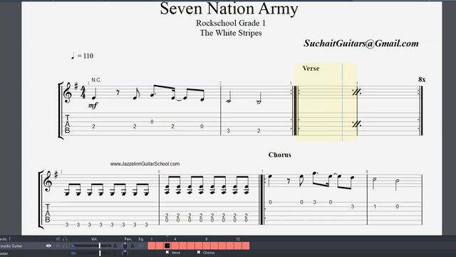 Seven Nation Army (guitar Only) Rockschool Grade 1 Acoustic Guitar