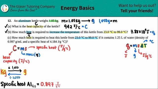 5.12 | An aluminum kettle weighs 1.05 kg. (a) What is the heat capacity of the kettle? (b) How much смотреть онлайн