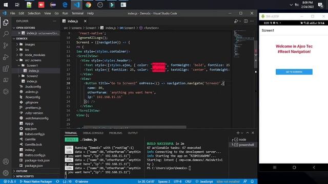 How to Pass Parameters to screen in StackNavigator in react native? in Hindi смотреть онлайн