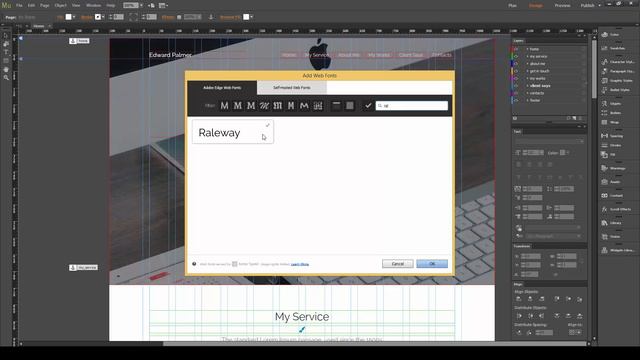 Adobe Muse CC Template "Edward Palmer". Adding Font Raleway. смотреть онлайн