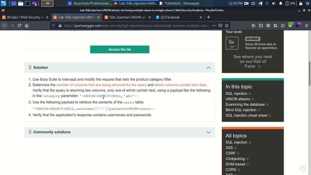 SQL injection UNION attack, retrieving multiple values in a single column practice смотреть онлайн