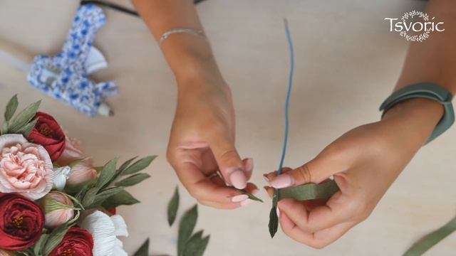 Leaves for paper bouquet / Листья для букета из бумаги / DIY Tsvoric смотреть онлайн