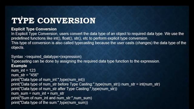 use of Type Conversion In Python 3.7 (Hindi) смотреть онлайн