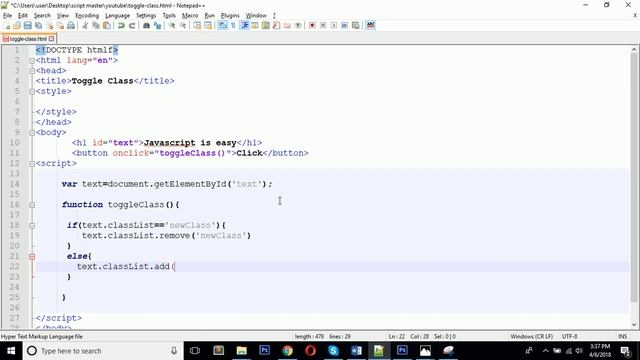 toggle class in Javascript смотреть онлайн
