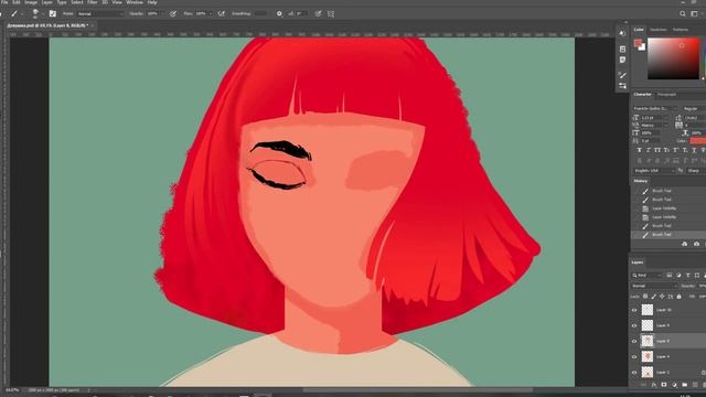 Как нарисовать девушку в Фотошопе. Рисунок разными кистями. смотреть онлайн