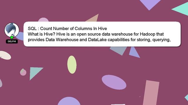 SQL : Count Number of Columns In Hive смотреть онлайн