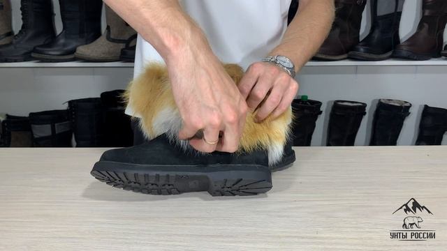 Унты России - унты женские короткие на замке натуральная лиса, резиновая подошва, код 40052 смотреть онлайн
