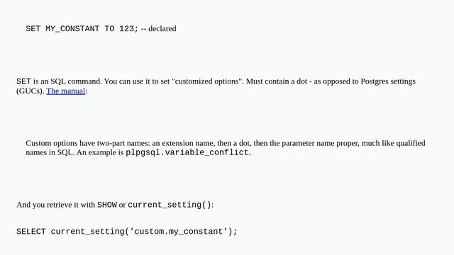 Set custom constant in Postgres script смотреть онлайн